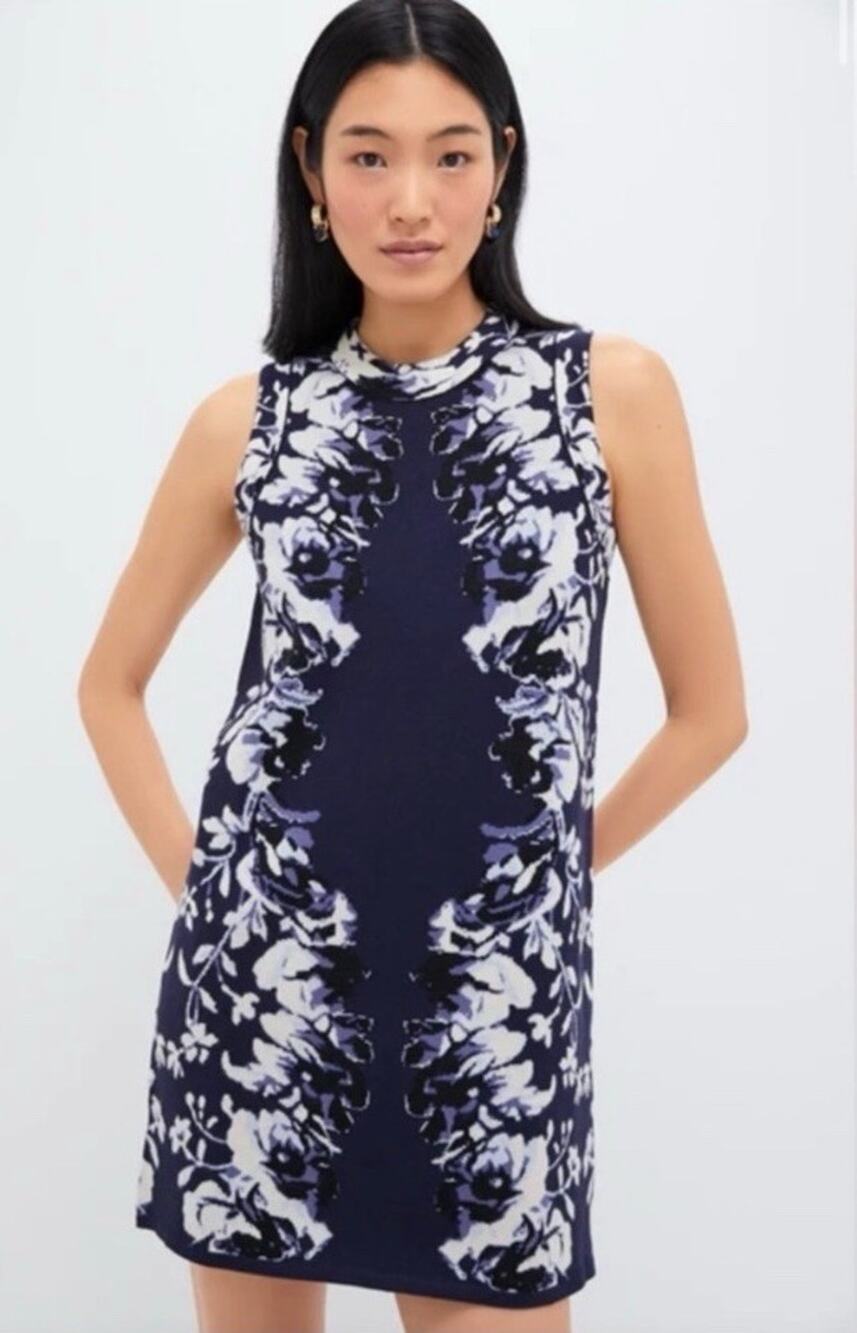 Tuckernuck Floral Horizon Mock Neck Sleeveless Knit Mini Dress Medium Comfy